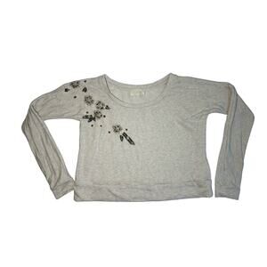 Love Sam Woman's Small Beige Pullover Sweater Embroidered Flowers Beaded